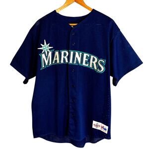 Vintage Majestic Diamond Collection Full Button Seattle Mariners Basebal Jersey